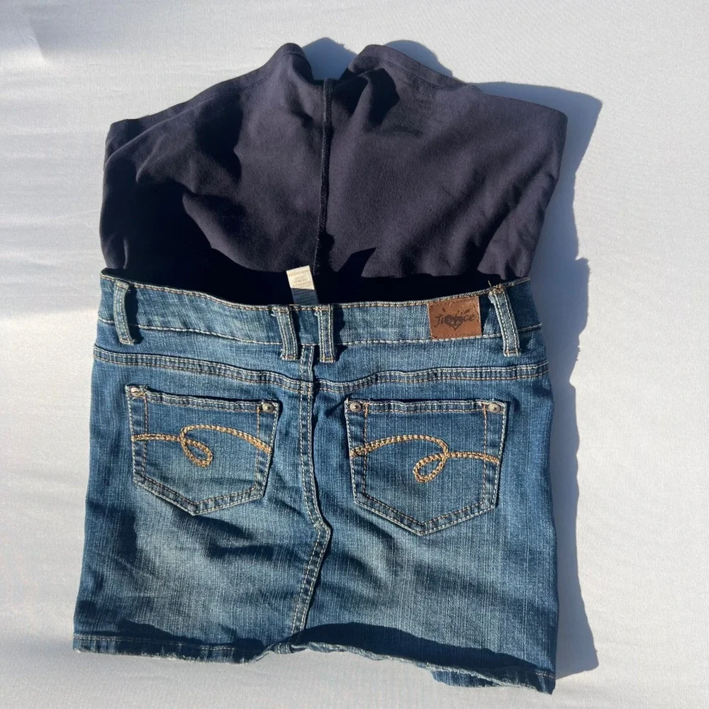 Justice Girls Denim Skort Medium Wash Heart Detail Size 7 Regular Mini Skirt